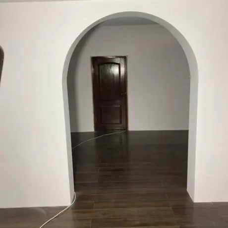 Hol cu arcadă și ușă din lemn masiv